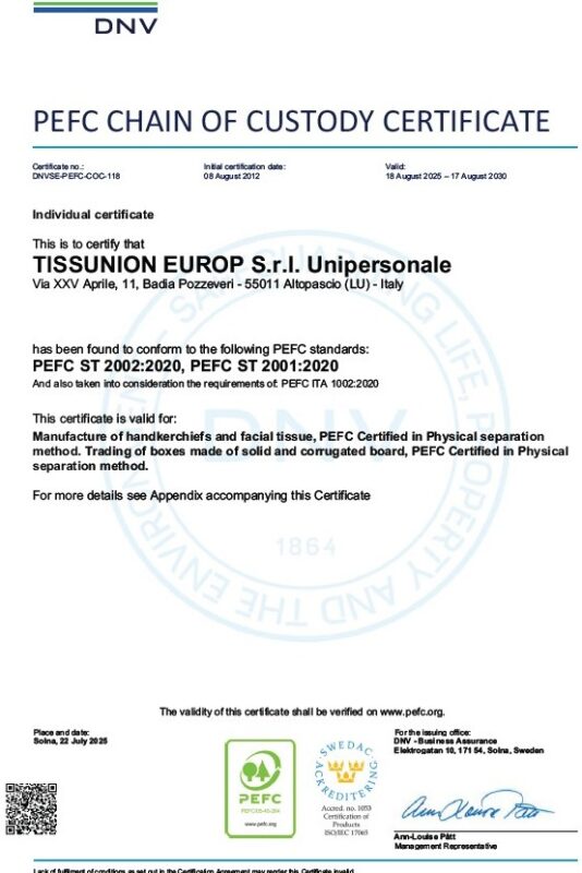 Certificato PEFC 2025-2030