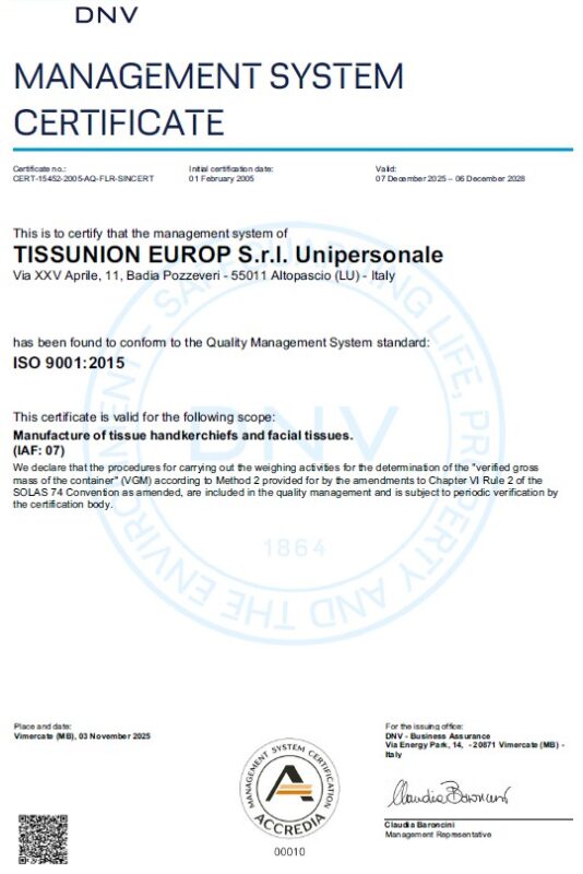 Certificato ISO9001 2025 per sito EN