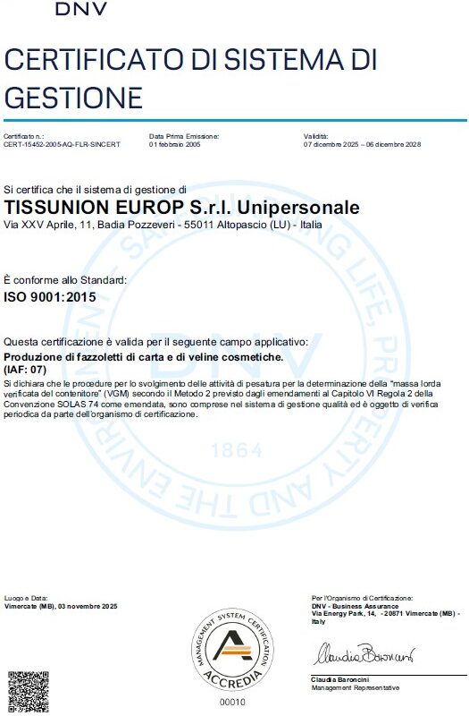 Certificato ISO9001 2025 per sito ITA